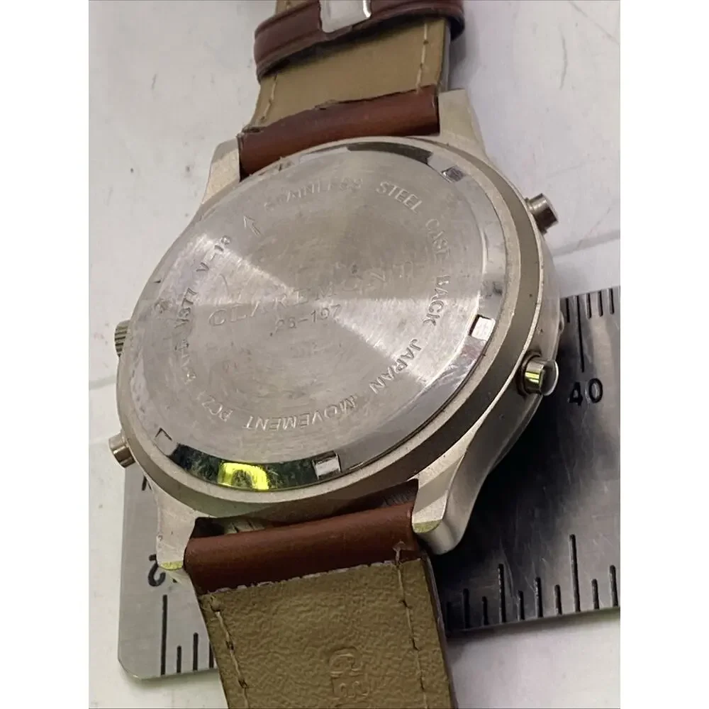 Vintage Nos Claremont Mens Dual Time Watch New Battery